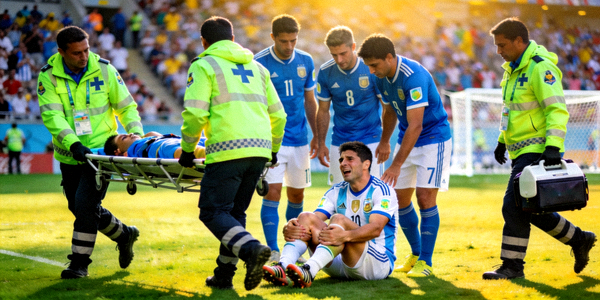 世界杯球员受伤倒地医疗队进场画面